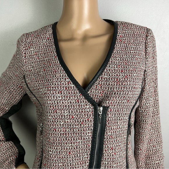 NEW REBECCA TAYLOR LEATHER TRIM TWEED JACKET - Picture 3 of 8